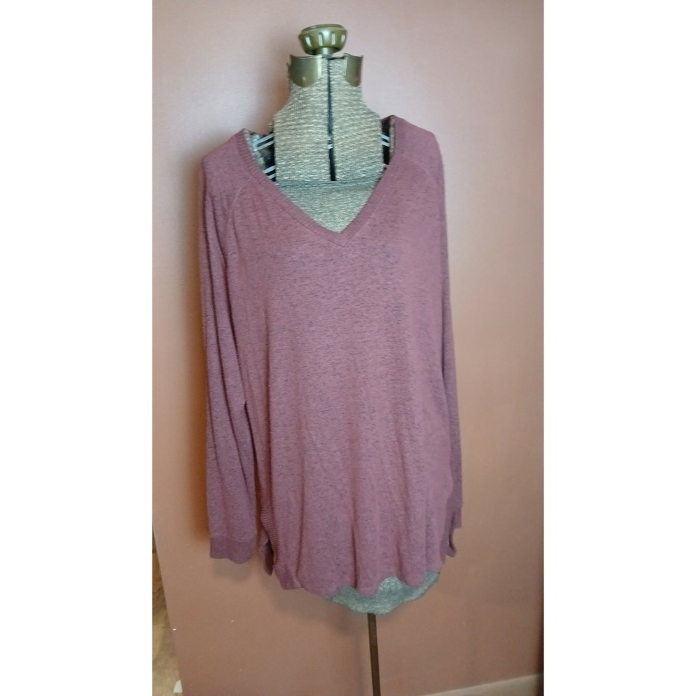 Maurices Womens Heather Wine V-Neck Raglan Long Sleeve Pullover Top Size 0X